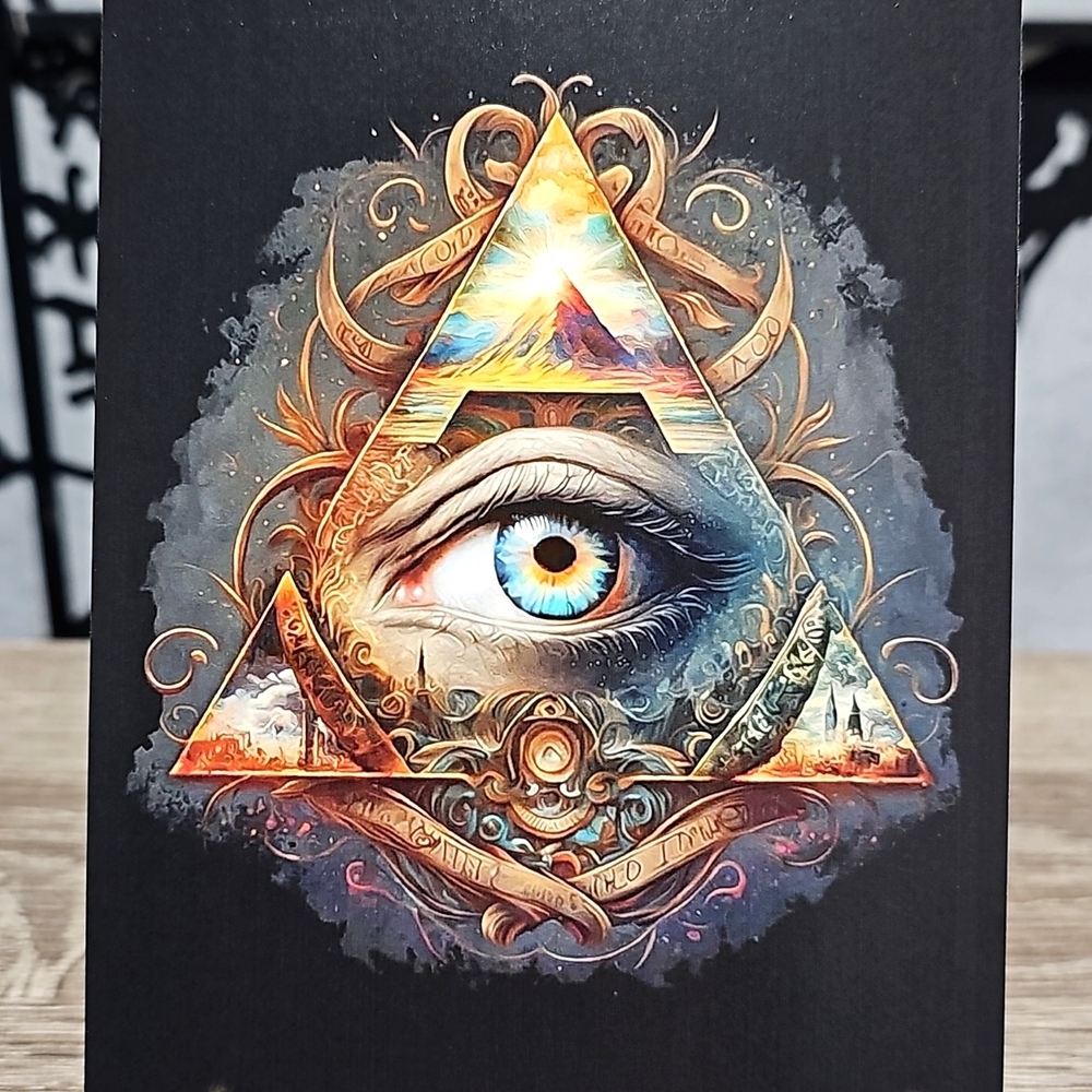 4x6 All Seeing Eye Pyramid Fantasy Illuminati Watercolor‎ Oil Painting Print - Picture 3 of 4